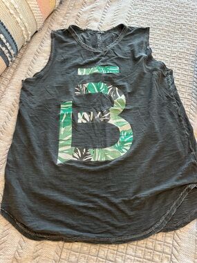 Black Muscle Tank with Green Tropical '13' Print